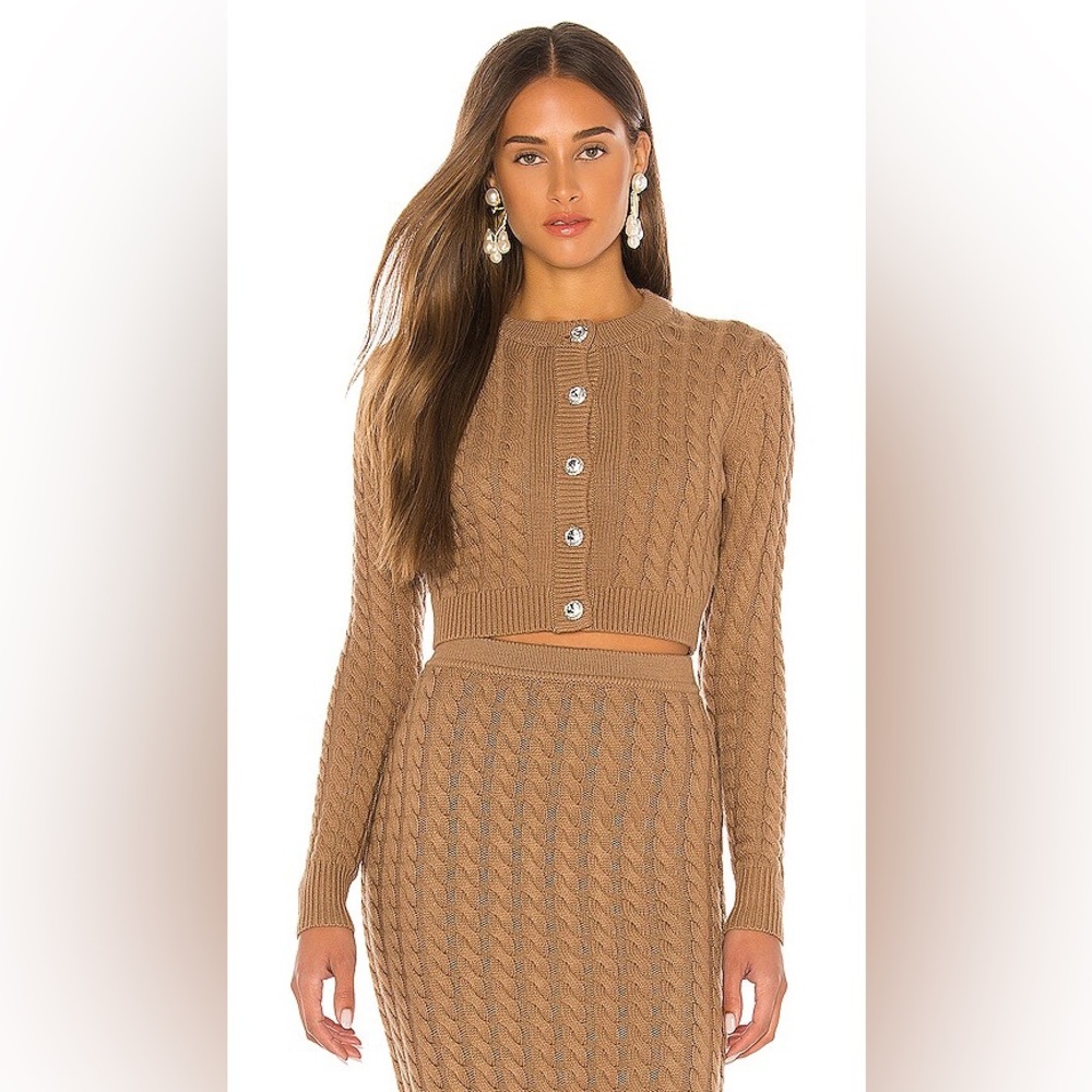 NWT Ronny Kobo Lynnsey Cable knit Cropped Cardigan Sweater in Camel M